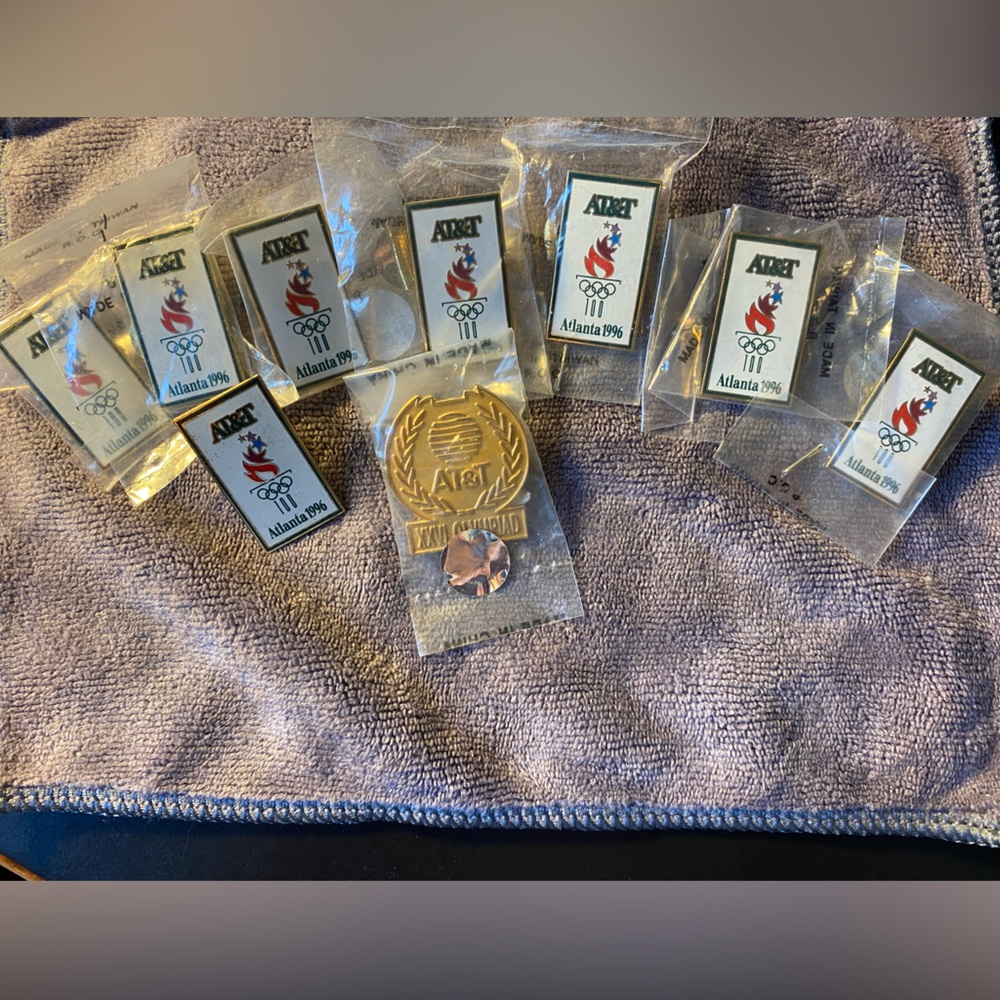 1996 Olympic Pins- 9 AT&T pins (8 NEW in package). Selling bundle of 9 pins